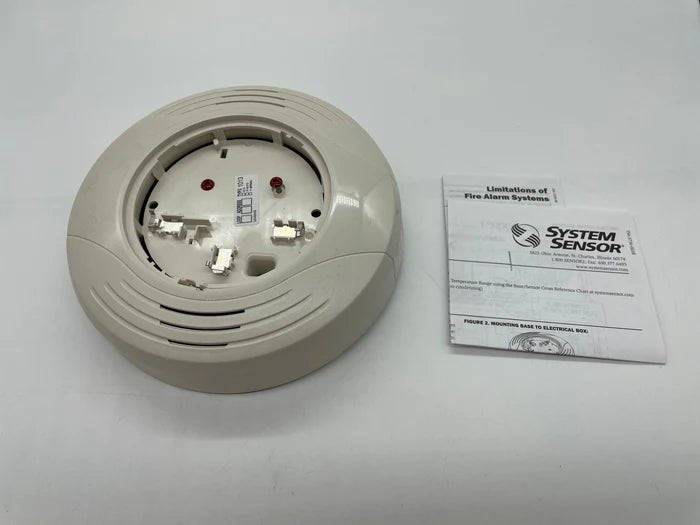 System Sensor B224BI dual-technology smoke and heat detector with alarm and mounting base, designed for fire safety systems.