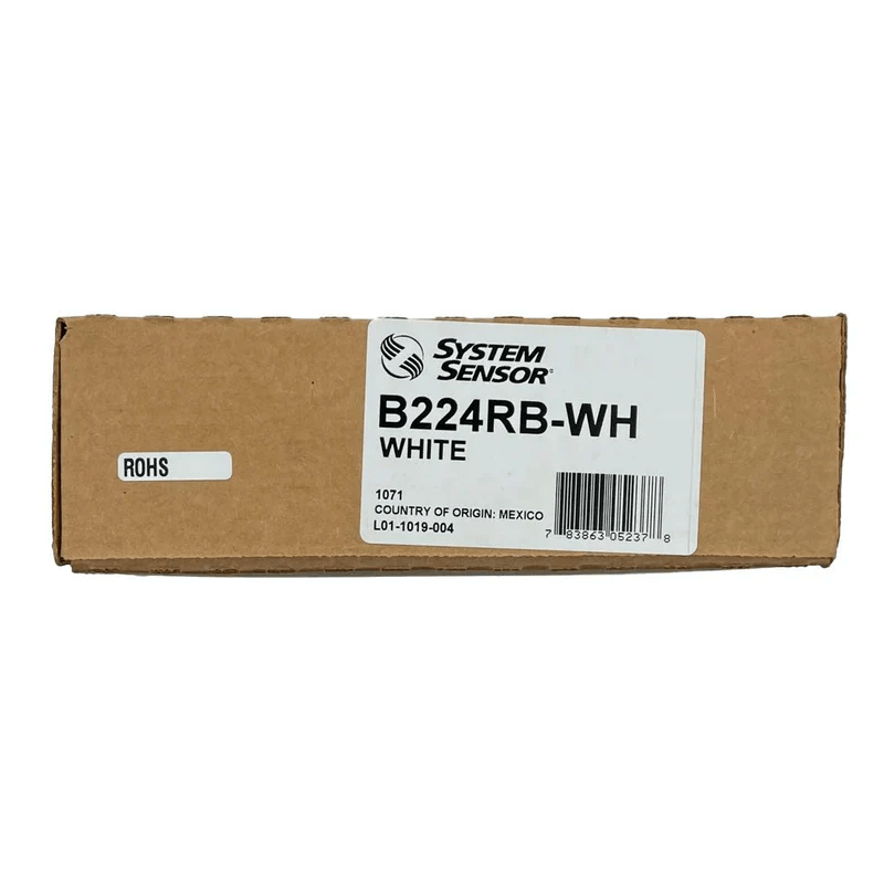 System Sensor B224RB-WH smoke detector with dual ionization and photoelectric sensors, white finish, mounted on ceiling.