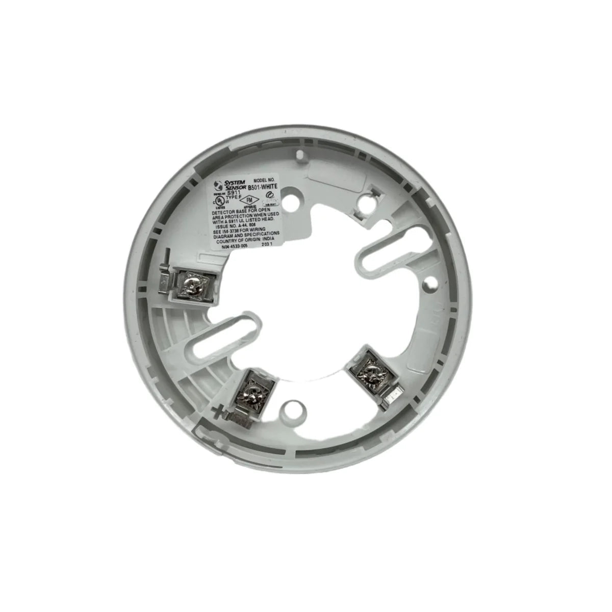 System Sensor B501-WHITE ULC smoke detector with white plastic housing and mounting base for residential safety.
