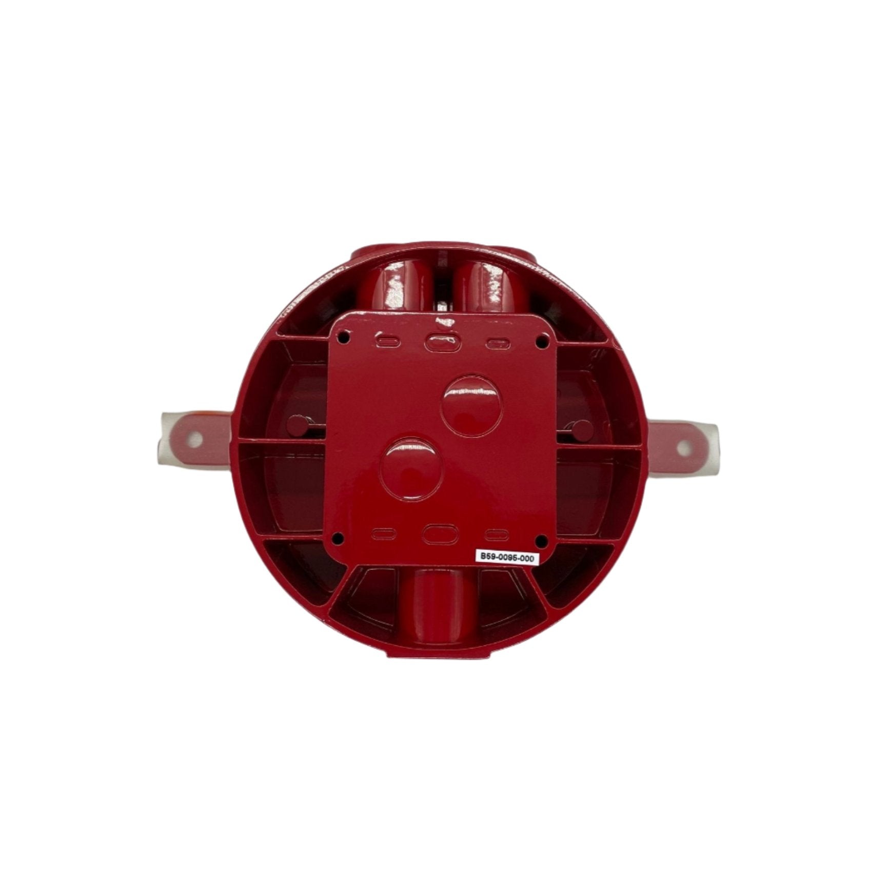 System Sensor fire alarm in a ceiling-mounted installation, part of the SA-WBBC series, with wiring and sensor components visible.