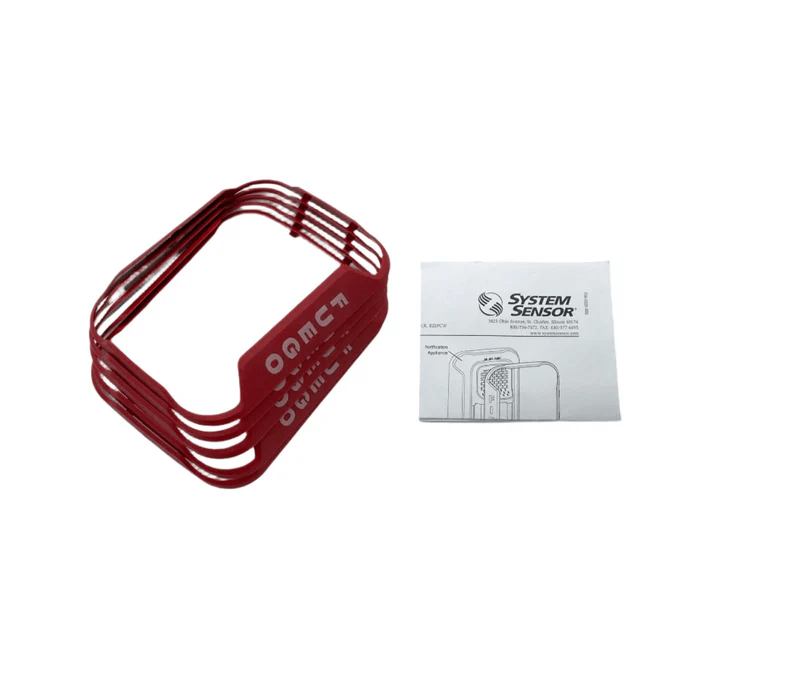 System Sensor BZR-SP fire alarm sensor with wiring and mounting hardware on a neutral background.