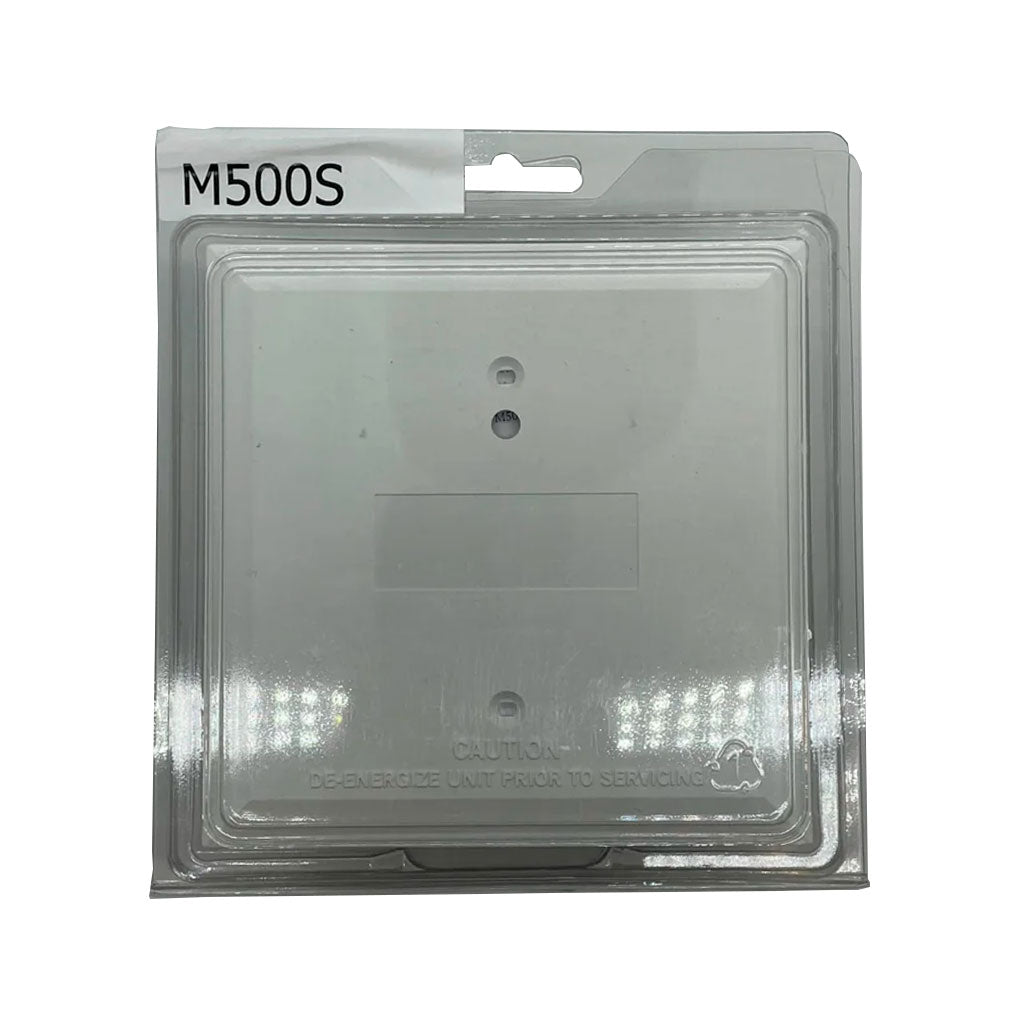System Sensor M500S smoke detector with alarm indicator, mounted on ceiling for fire safety detection.