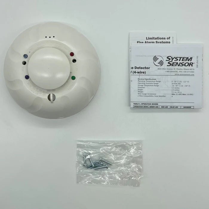 System Sensor COSMO-4W wireless environmental sensor with digital display and mounting bracket, designed for building automation.