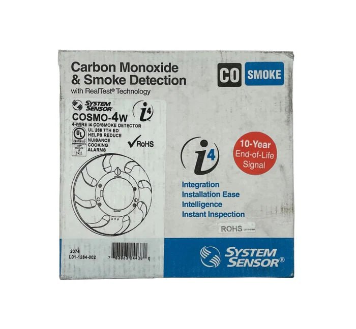 System Sensor COSMO-4W wireless smoke detector with alarm and sensor components, designed for fire safety in buildings.