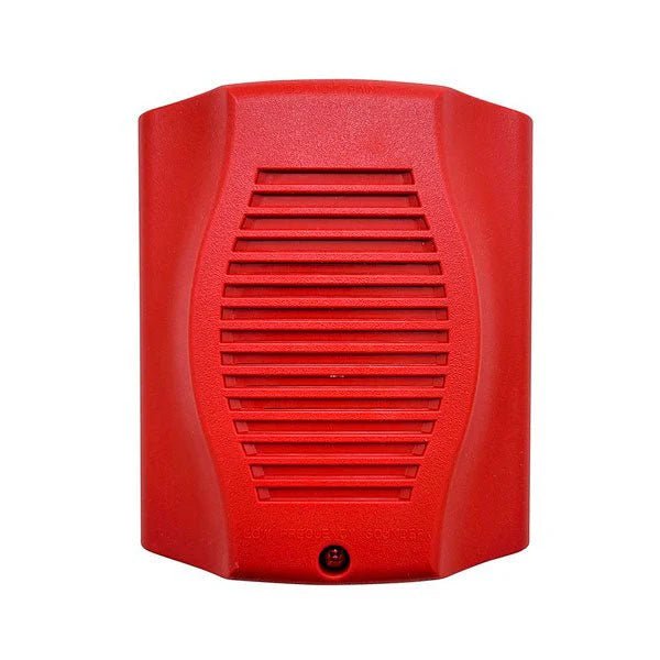 System Sensor HR-LF smoke detector with alarm indicator, mounted on ceiling for fire detection and safety.