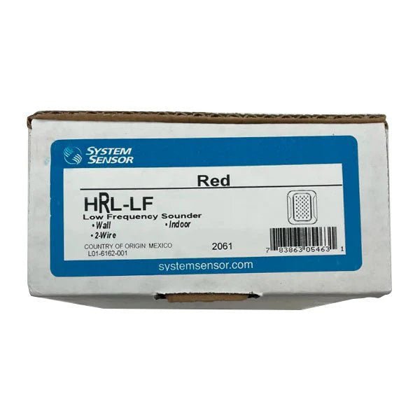 System Sensor HRL-LF low-profile heat detector mounted on ceiling, designed for fire detection in commercial buildings.