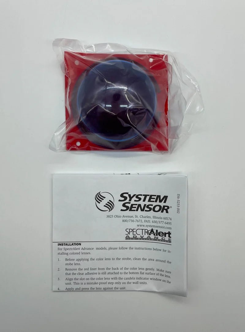 System Sensor LENS-BC photoelectric smoke detector lens for fire alarm systems, shown with mounting hardware.