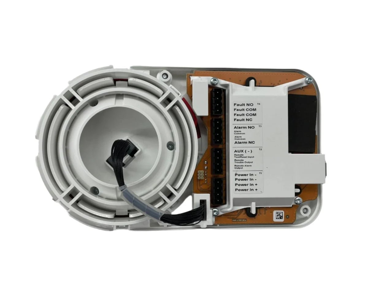 System Sensor OSI-R-SS fire alarm sensor with white casing and mounting bracket, designed for security and fire detection systems.