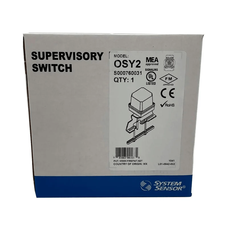 System Sensor OSY2 fire alarm sensor with white casing and mounting bracket, designed for building safety systems.