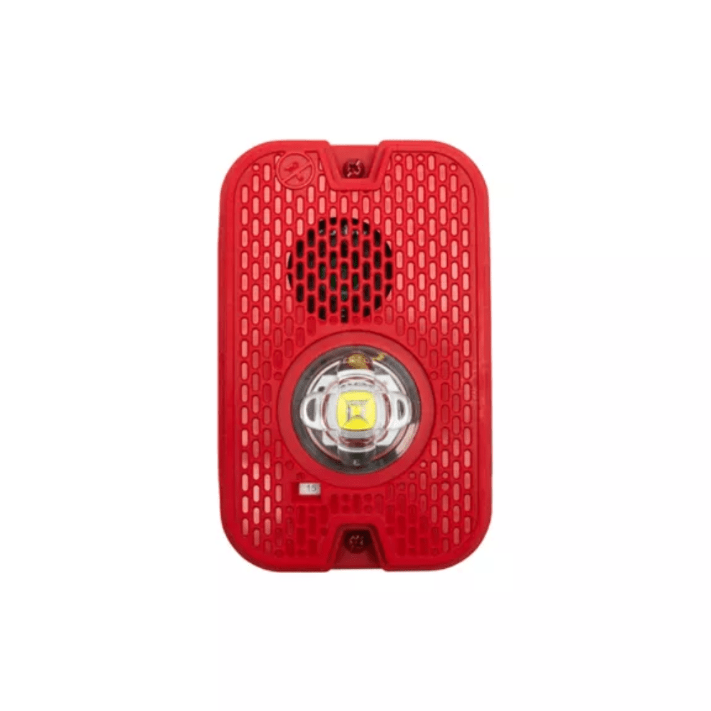 System Sensor P2GRKLED smoke detector with green LED indicator, mounted on ceiling in a commercial setting