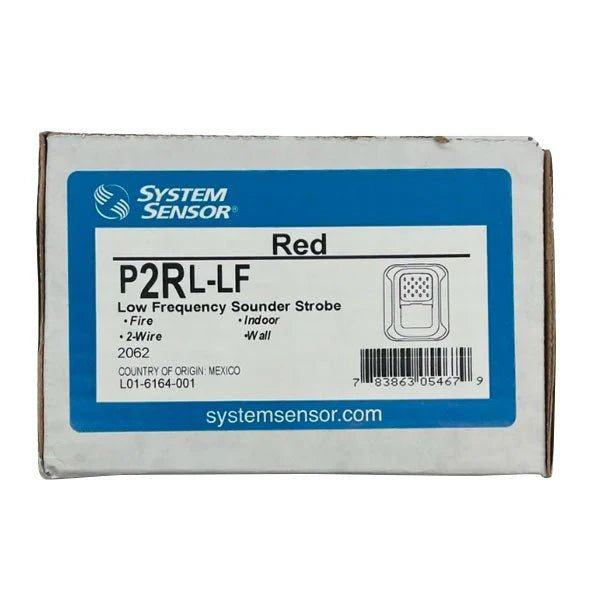 System Sensor P2RL-LF smoke detector with long-life sensor, mounted on ceiling against white background.