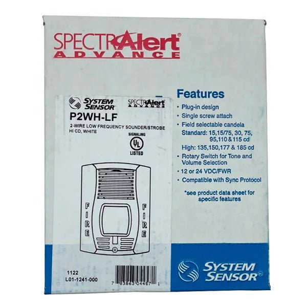 System Sensor P2WH-LF wireless smoke detector with alarm, mounted on ceiling for home safety and fire detection.