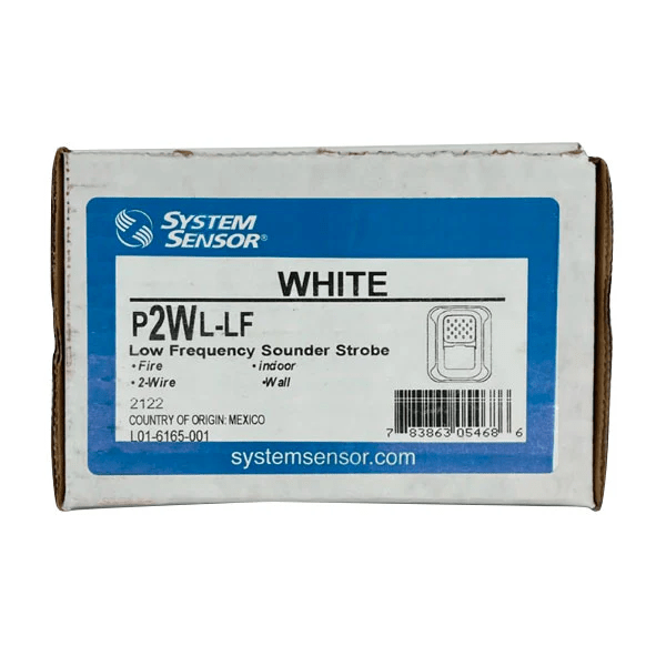 System Sensor P2WL-LF wireless smoke detector with alarm indicator and mounting bracket for ceiling installation.