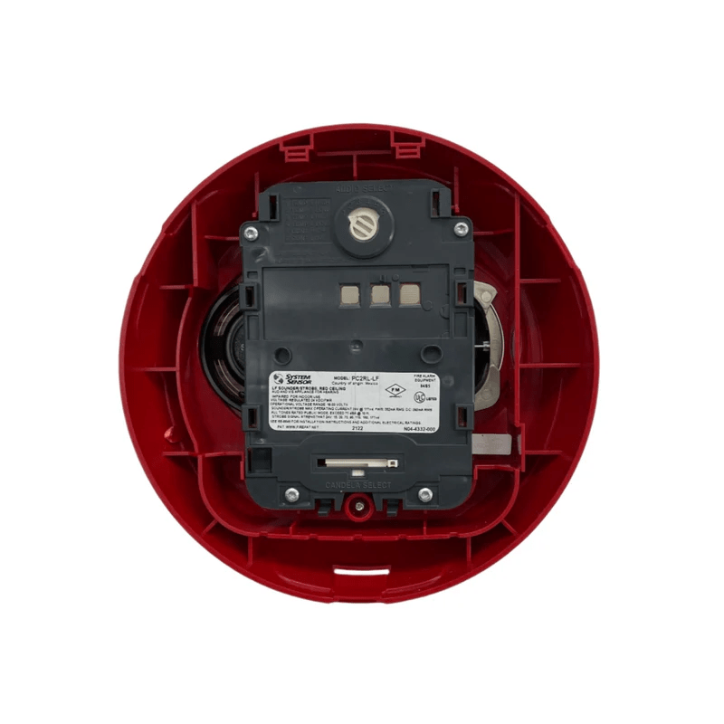 System Sensor PC2RL-LF fire alarm detector with a sleek white design and mounting base, suitable for commercial security systems.
