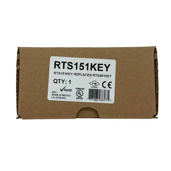 System Sensor RTS151KEY alarm keypad with numeric keypad and display screen, used for security system control.