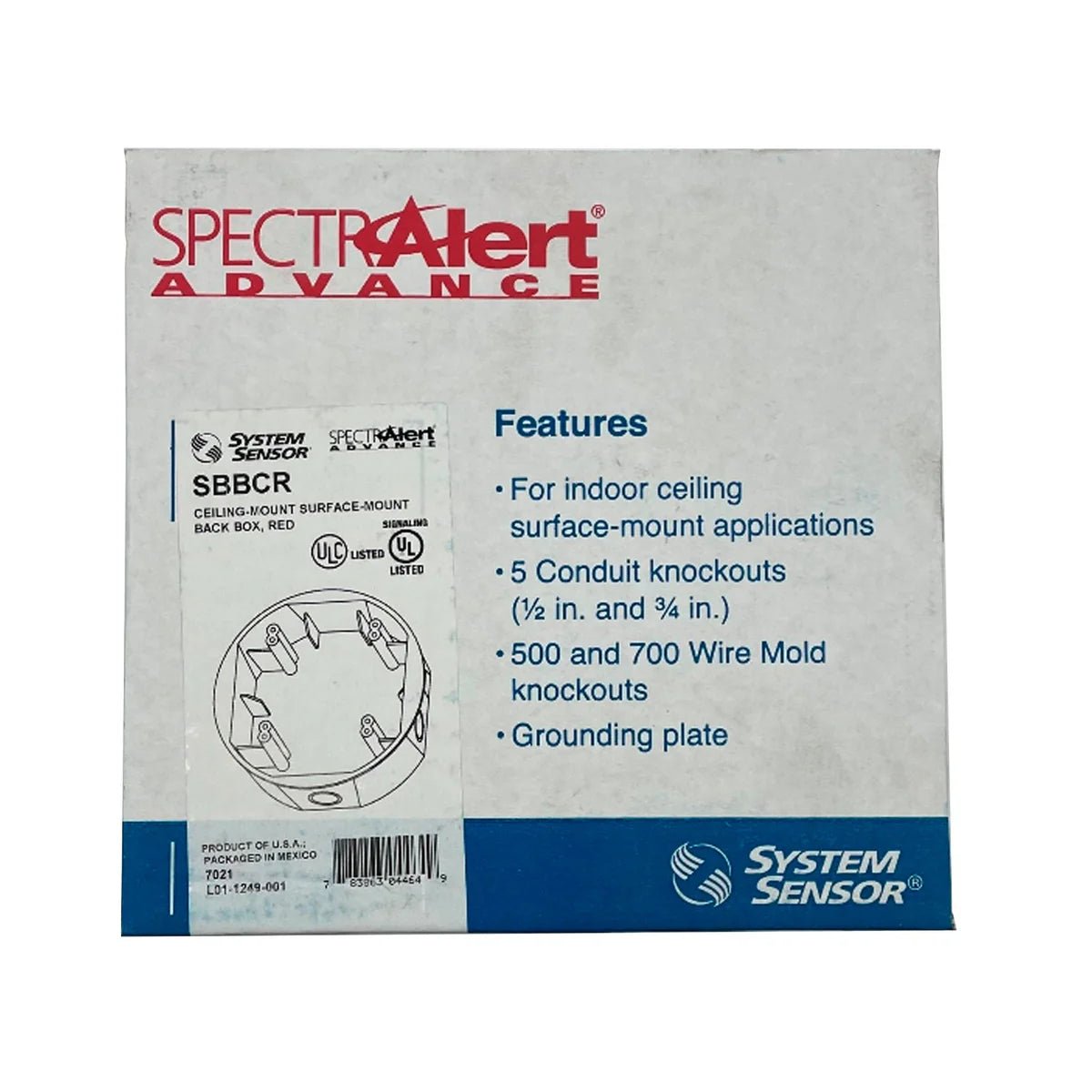 System Sensor SBBCR fire alarm control relay module with wiring terminals and indicator LEDs.