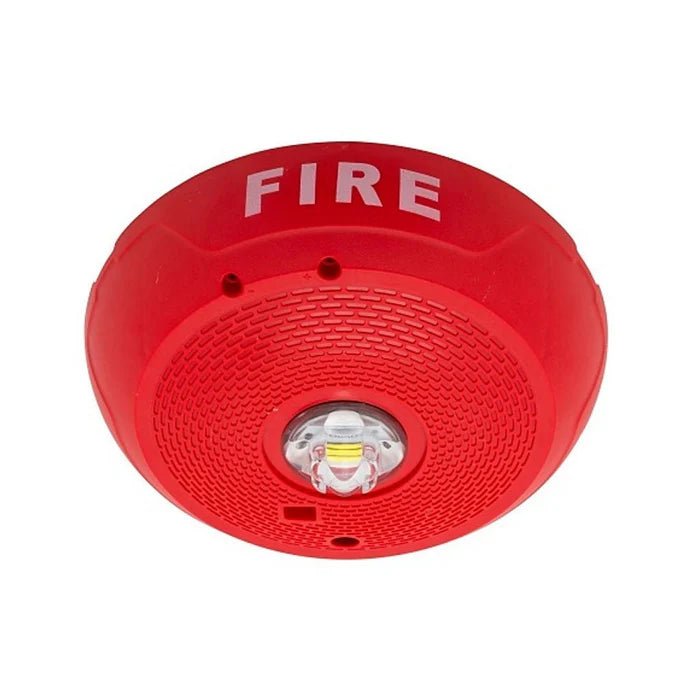 System Sensor SCRLED emergency LED strobe light with clear lens and mounting hardware for fire alarm systems.