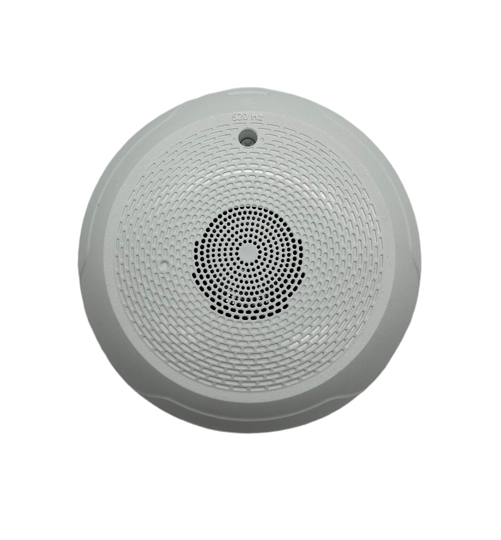 System Sensor HCWL-LF fire alarm sensor mounted on ceiling, featuring a white circular detection device for fire safety.