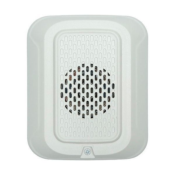 System Sensor HWL-LF smoke detector with low-profile design, mounted on ceiling in a modern building interior.