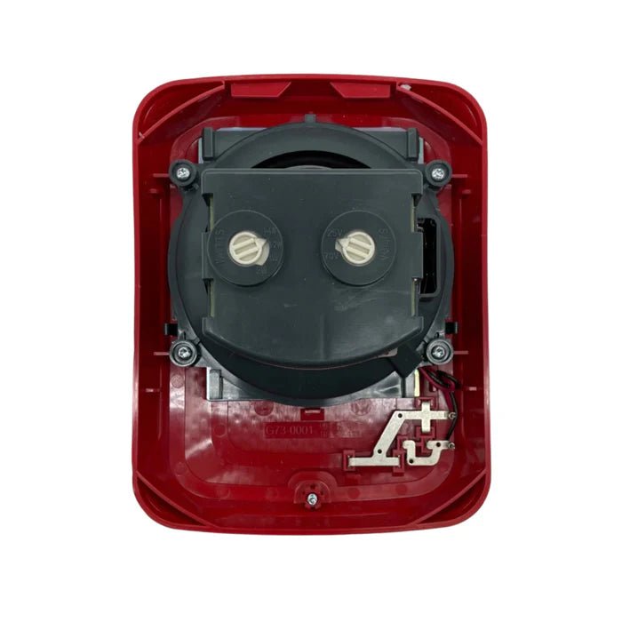 System Sensor SPRL fire alarm sensor mounted on a ceiling, with wiring and alert indicator visible in the image.