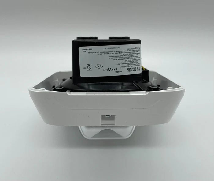 System Sensor SPSWL-P fire alarm sensor with white housing and mounting base, designed for building safety and fire detection.