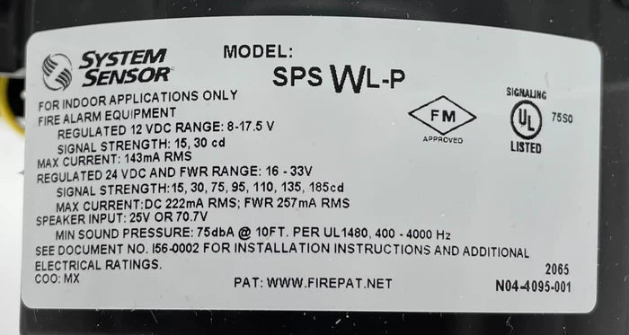 System Sensor SPSWL-P smoke detector with alarm, mounted on ceiling, white plastic housing, used for fire safety in buildings.