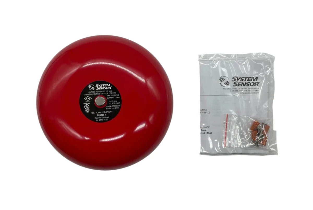 System Sensor SSV120-8 smoke detector with wiring and mounting bracket, designed for building safety systems.