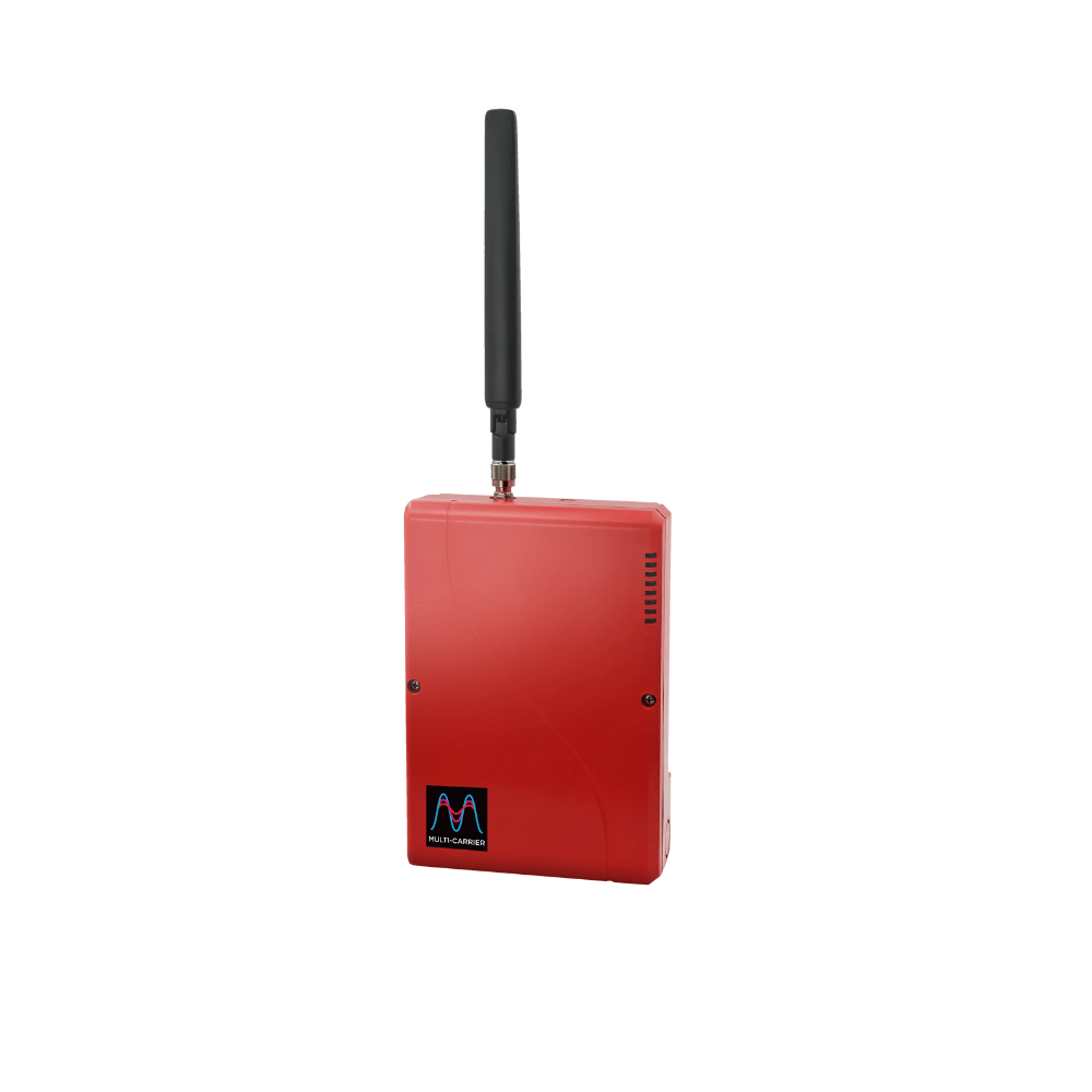 Telguard TG-7FM alarm communicator mounted on wall, visible with its control panel and communication ports.
