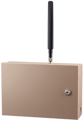 Telguard TG-7 security system panel with keypad, white plastic enclosure, and control buttons for home or business security.