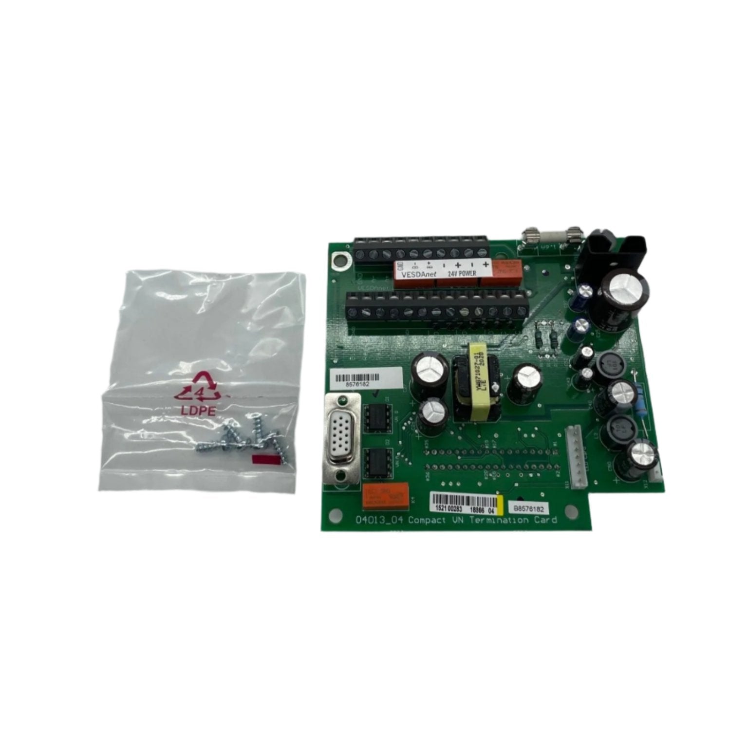 VESDA VSP-515 Compact Termination Card for VESDA VLC fire alarm system, shown installed on VESDA fire detection module.