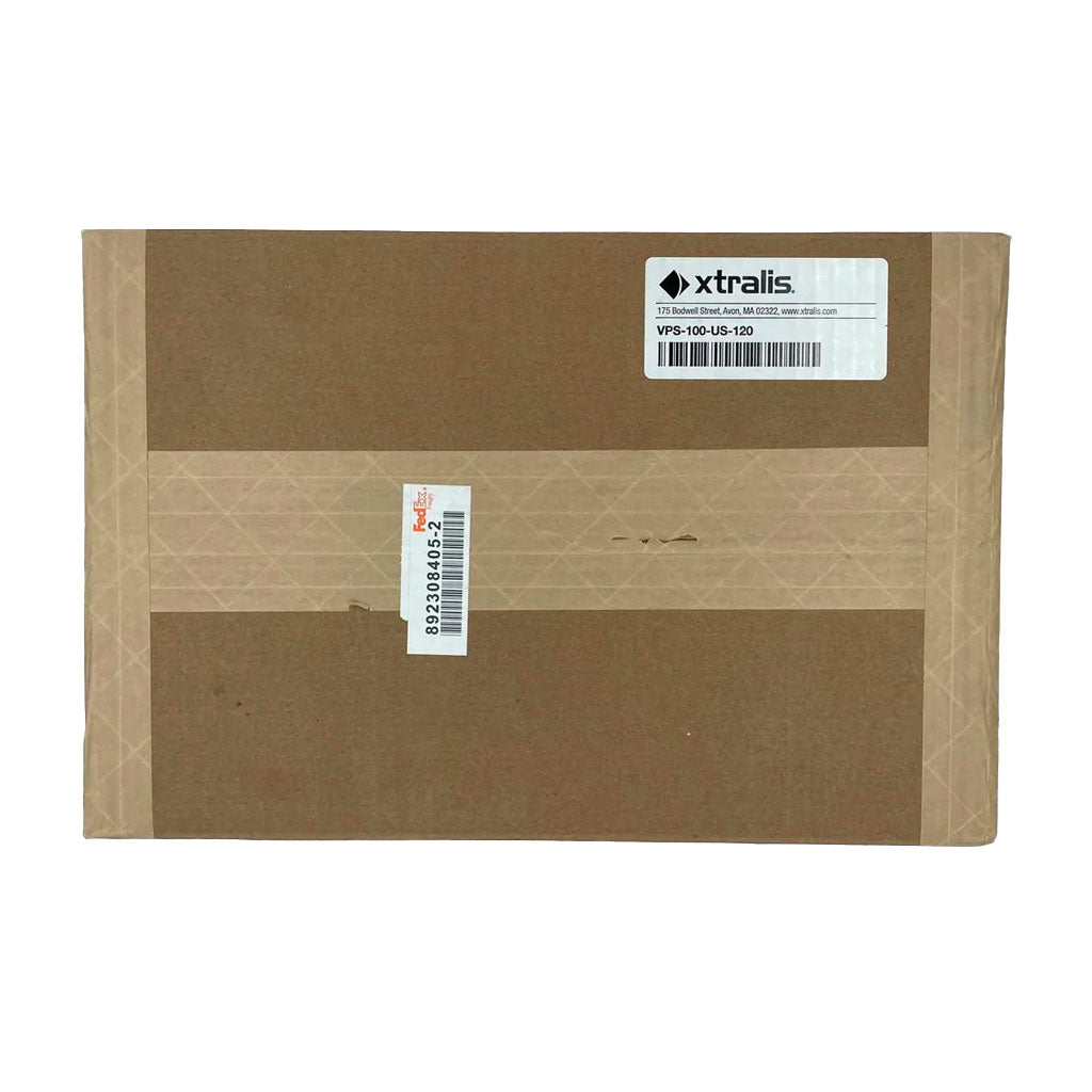 VESDA VPS-100US-120 fire alarm system mounted on wall with control panel and indicator lights