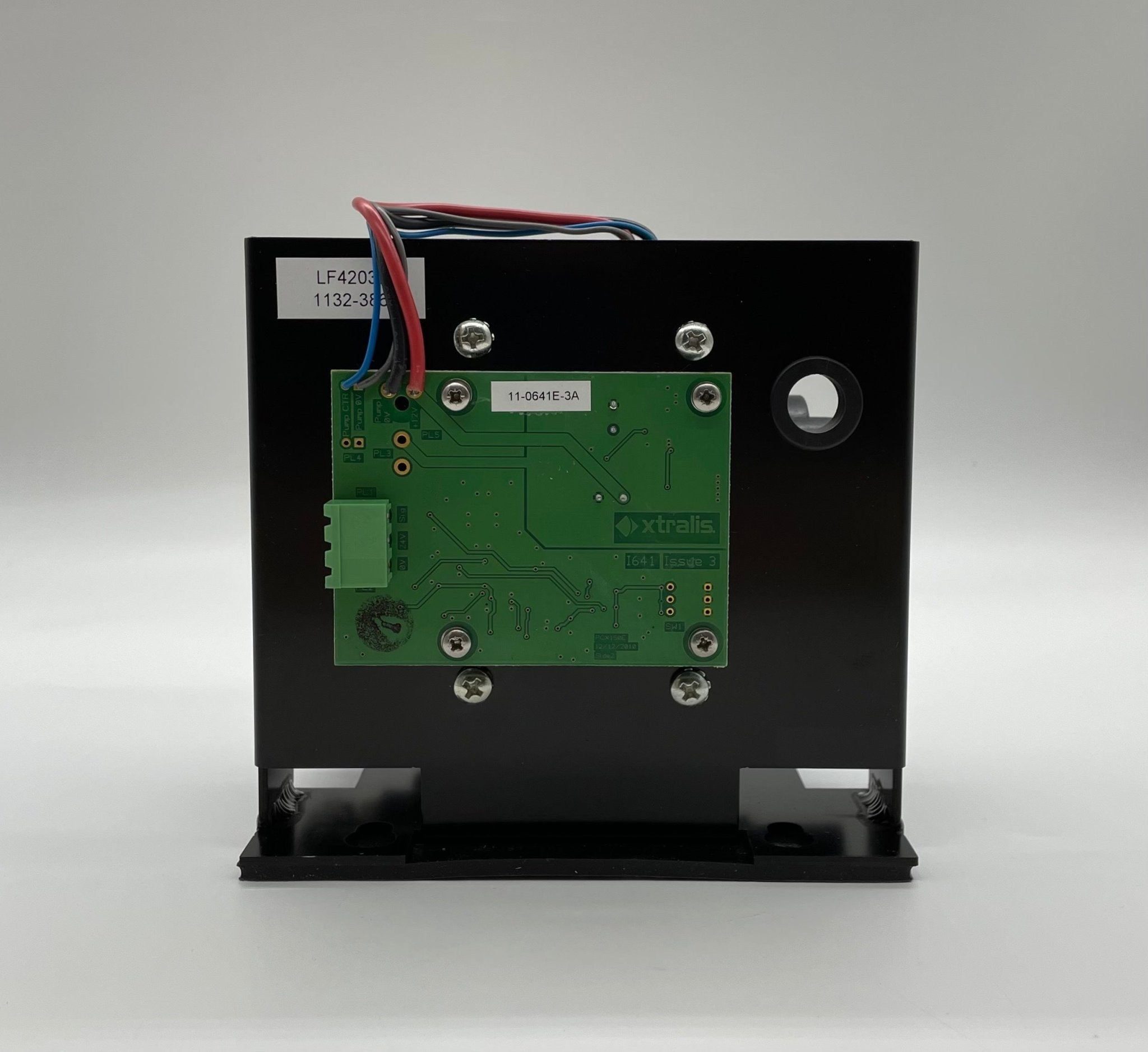 Vesda ISP-106-01 fire alarm sensor by VESDA with electronic components and wiring on a white background.