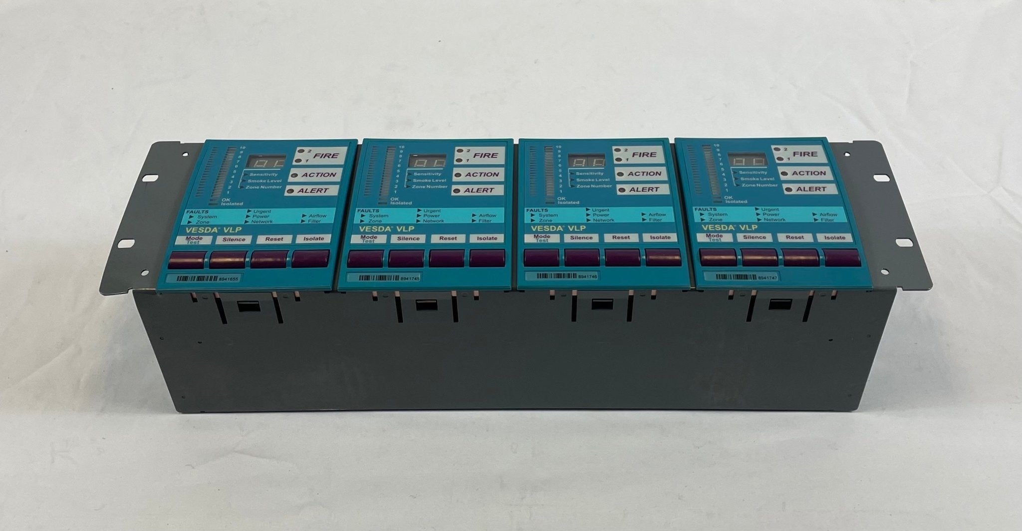 Vesda VSR-2222 fire alarm device with sensors, mounted on a wall, designed for early smoke detection in safety systems
