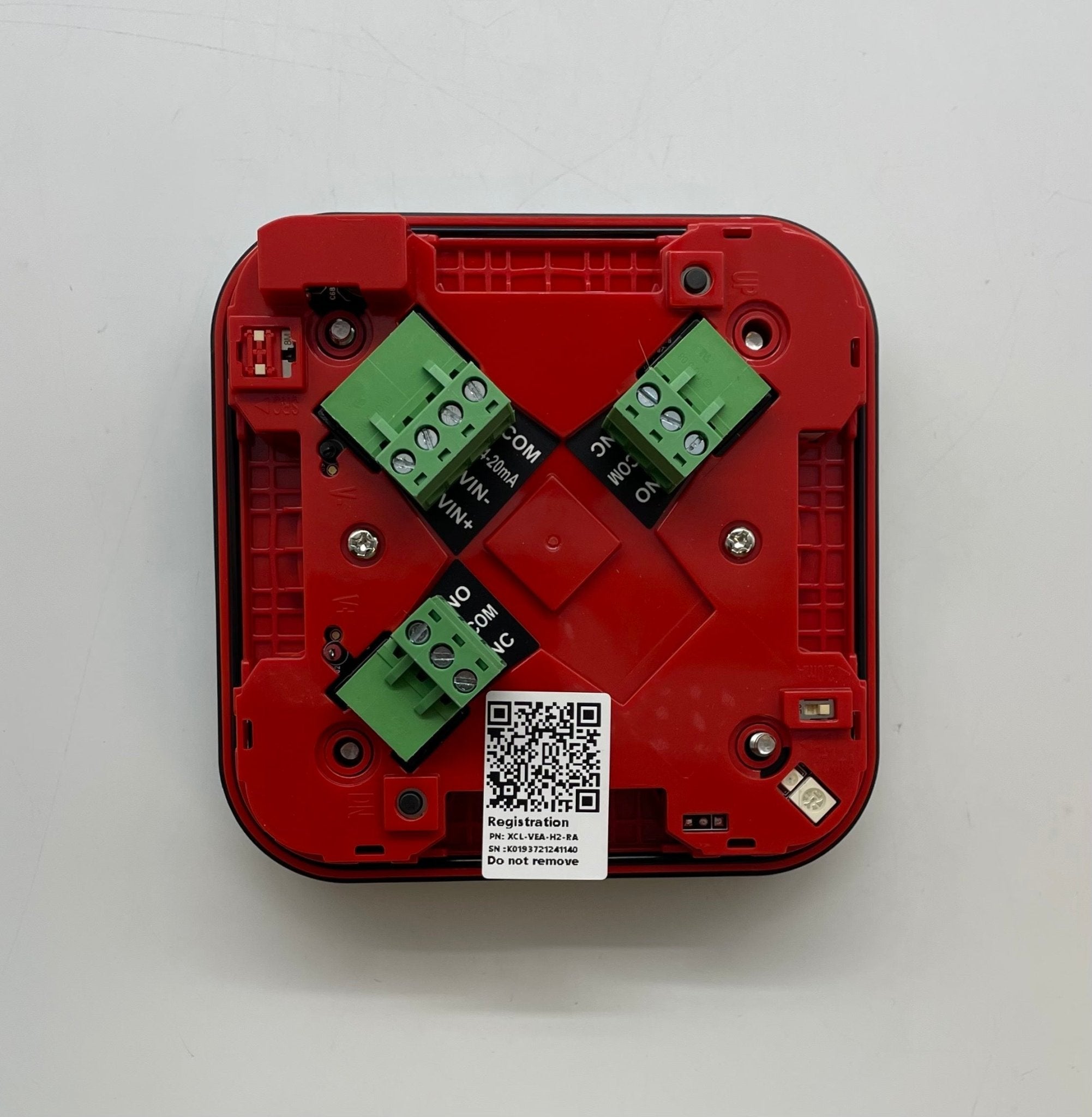 VESDA XCL-VEA-H2-RA relay from VESDA, showing the compact relay device with labeled terminals and mounting points.