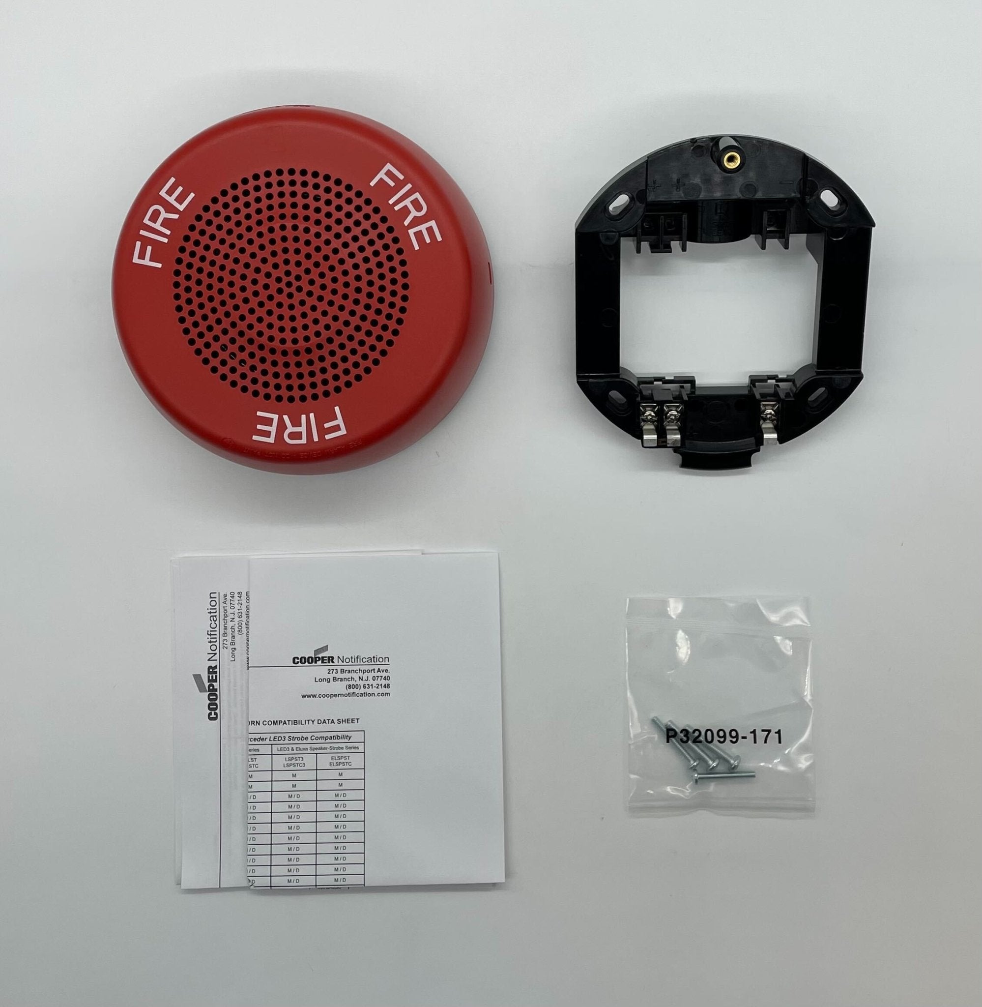 Eaton Wheelock ELFHNRC sounder with red housing and mounting bracket, designed for industrial signaling systems.