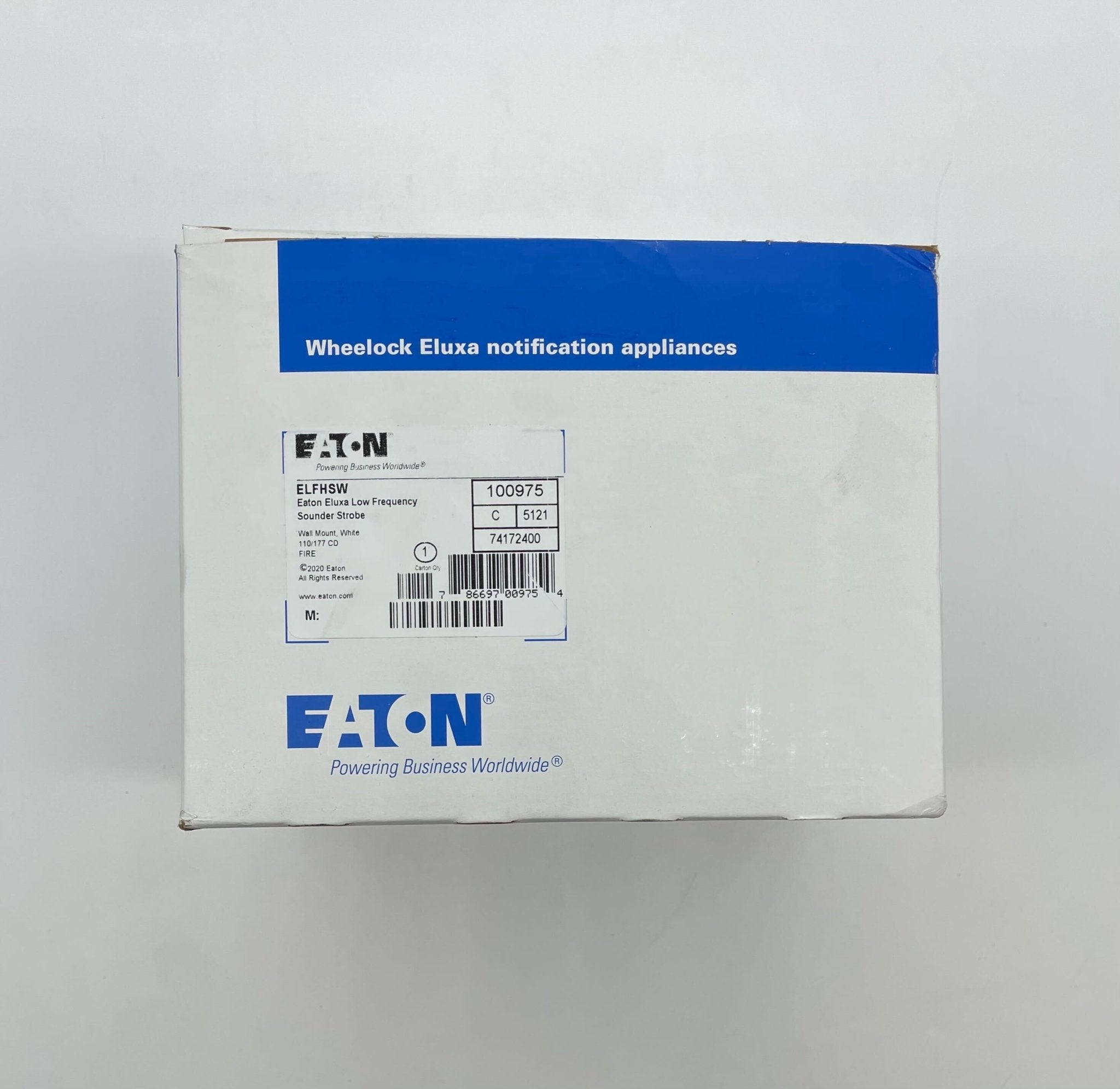 Eaton Wheelock ELFHSW horn strobe alarm device with red housing and mounting bracket for fire and security systems