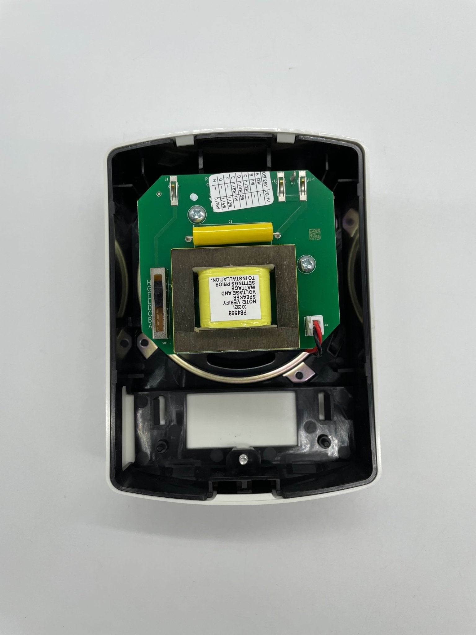 Eaton Wheelock ELSPKW emergency alarm strobe light with red lens and mounting bracket for fire alarm systems.