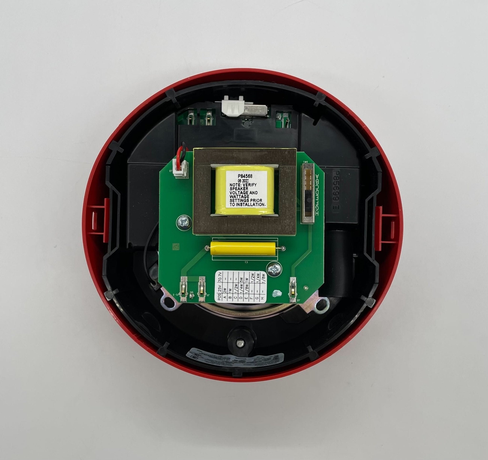Eaton Wheelock Eluxa High Fidelity Speaker Strobe with black casing and mounting bracket for fire alarm systems.