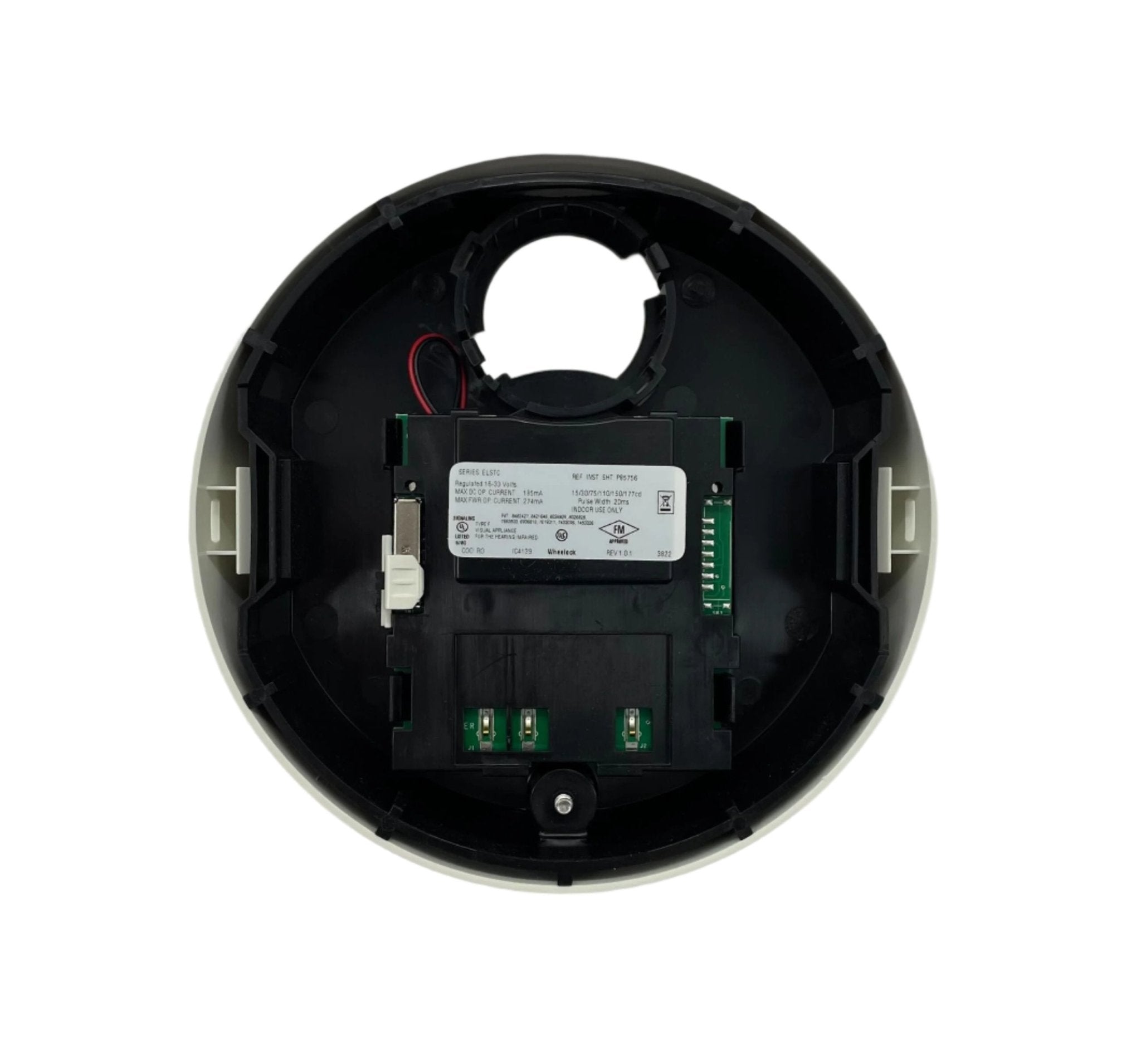 Eaton Wheelock ELSTWC strobe light with clear lens and mounting bracket, designed for emergency signaling and alert systems.
