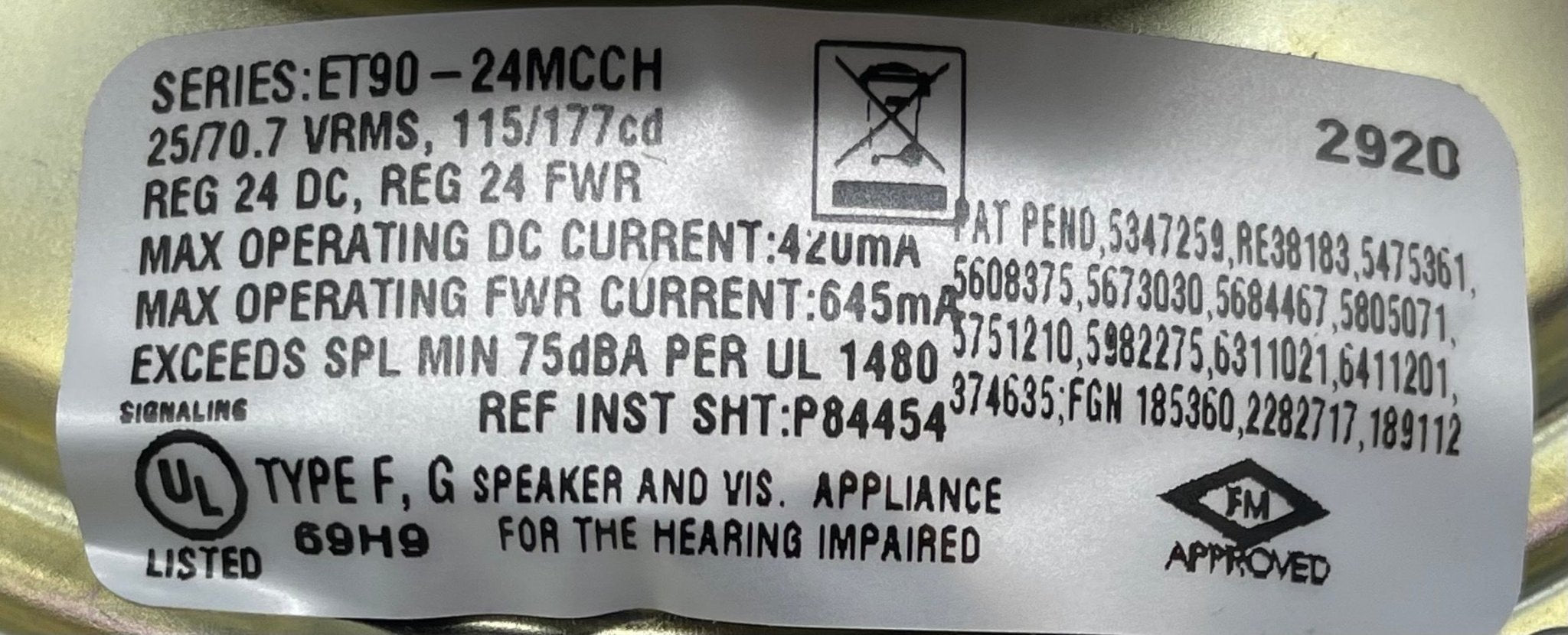 Eaton Wheelock ET90-24MCCH-FW speaker strobe with red housing and mounting bracket, designed for emergency notification systems