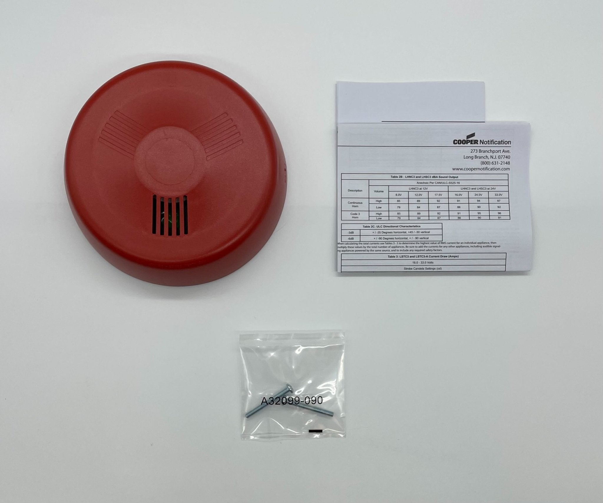 Eaton Wheelock LHNRC3 fire alarm with red alarm horn and mounting bracket on a white background.
