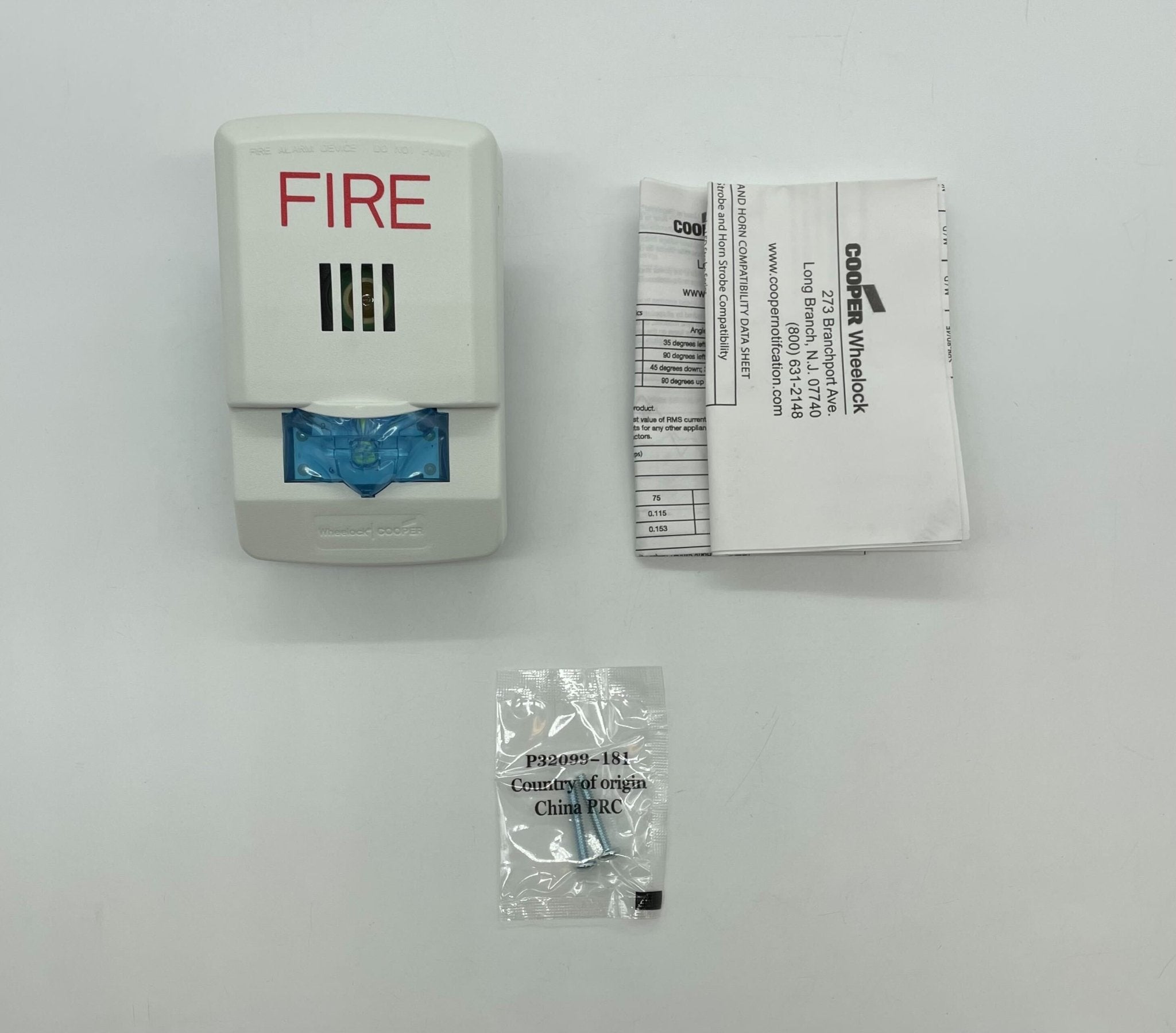 Eaton Wheelock LHSW horn strobe alarm device with red housing and mounting bracket, designed for fire alarm systems.