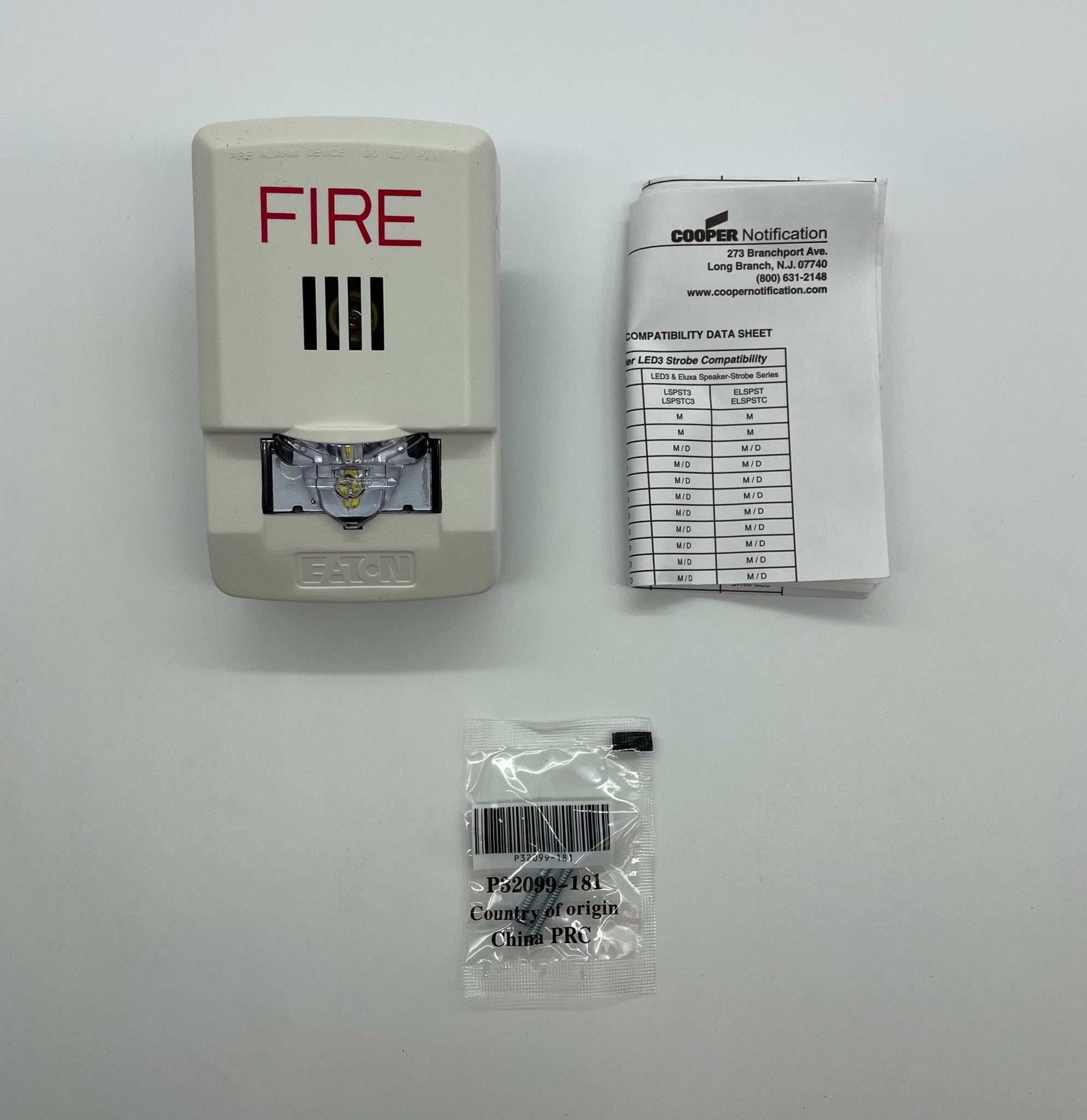 Eaton Wheelock LHSW3 horn strobe alarm device with red horn and clear strobe light for emergency notification.
