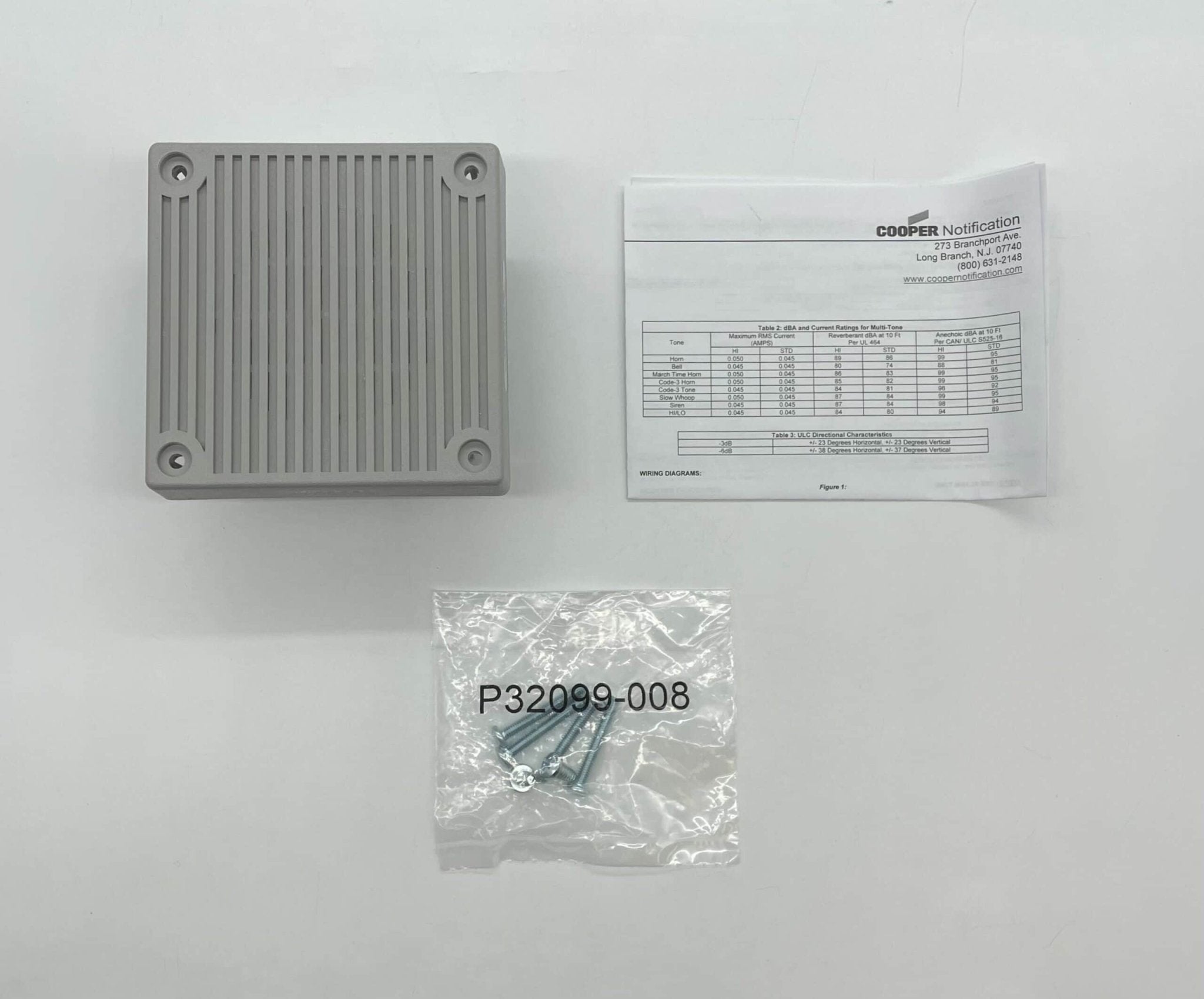 Eaton Wheelock MT4-115-S fire alarm with a red alarm horn and mounting hardware, designed for fire safety systems.