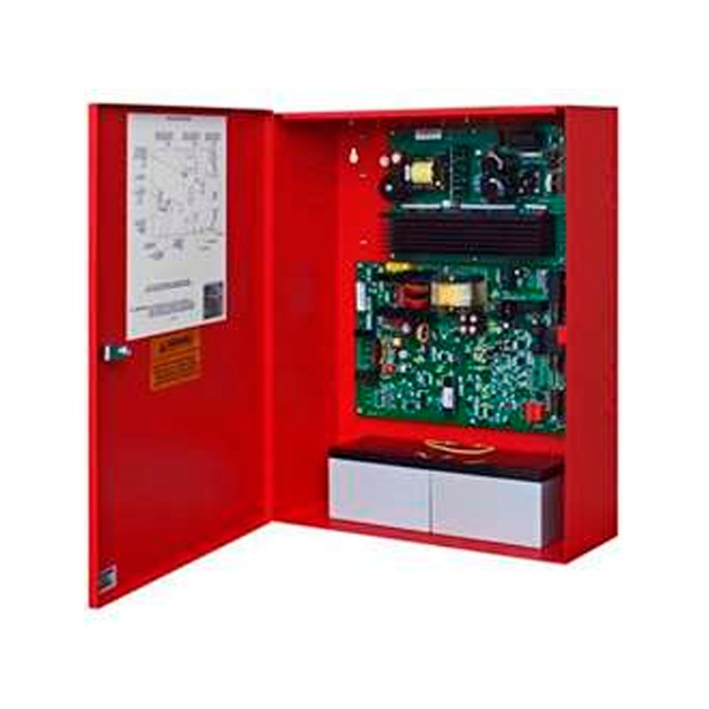 Eaton Wheelock SPB-160 audio unit mounted on a wall, featuring control buttons and connection ports for audio signaling systems.
