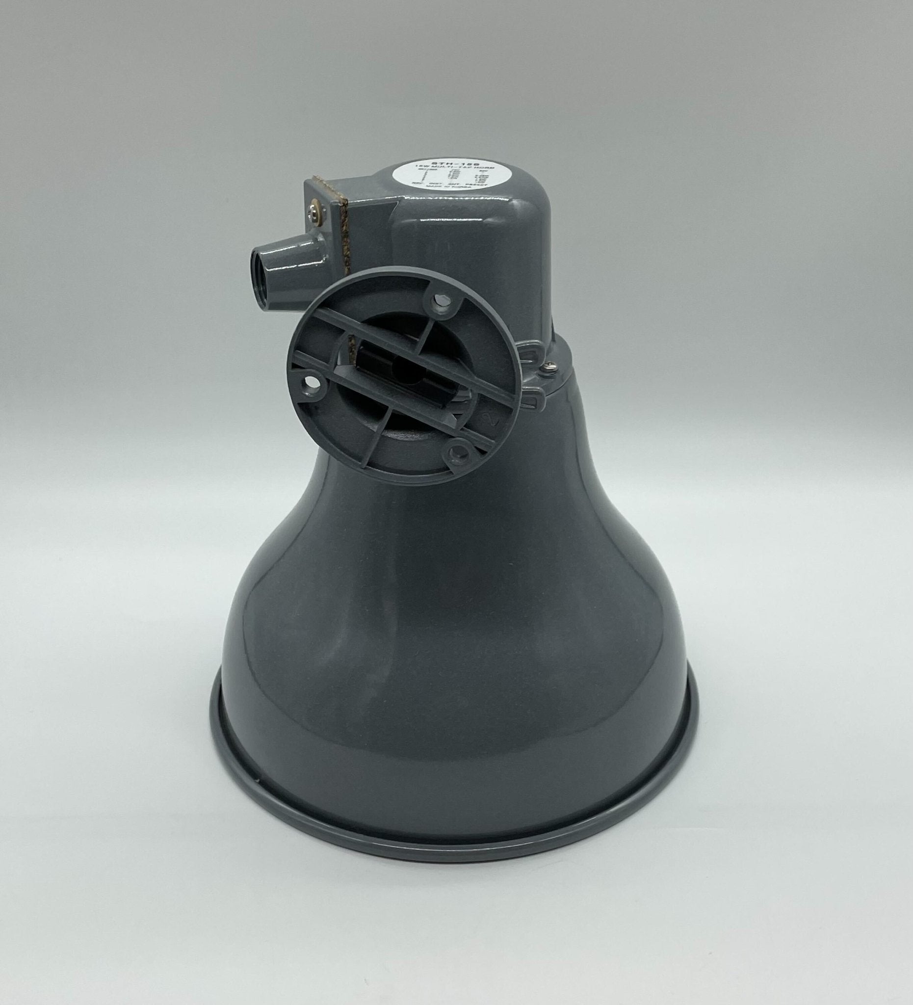 Eaton Wheelock STH-15S horn, black metal housing with mounting bracket, used for emergency and warning signaling.