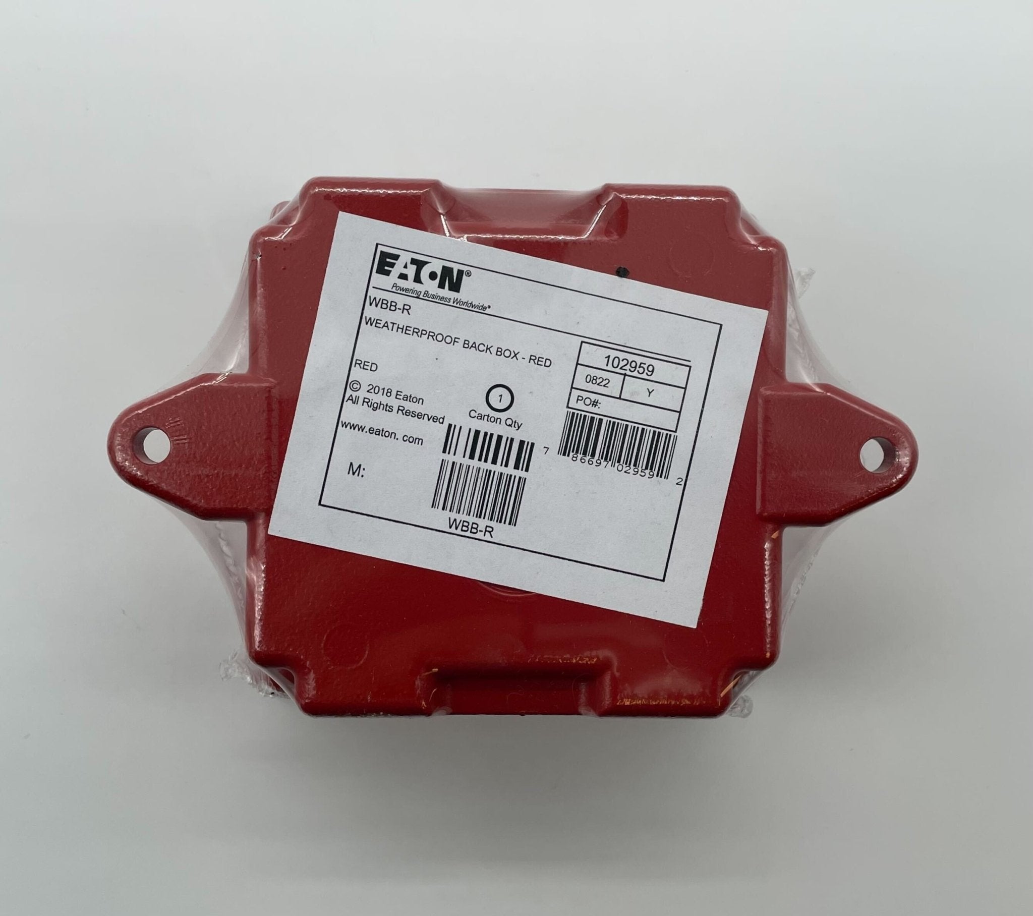 Eaton Wheelock WBB-R backbox for Jem Systems Canada, metal electrical box with mounting holes and sturdy construction.
