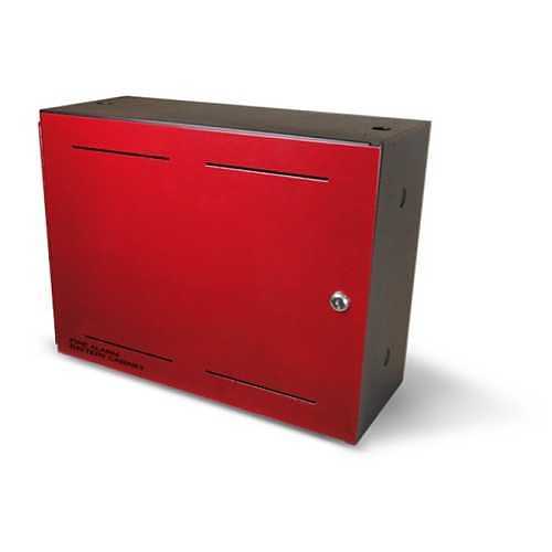 Edwards BC-1R backbox mounted on a wall, part of Jem Systems Canada, showing its sturdy metal construction and installation features.