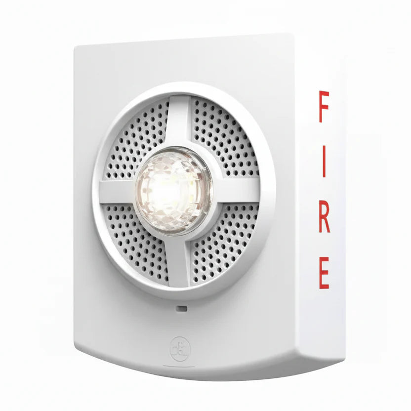 Siemens fire alarm system sensor model SC-SS-WW-F, white with mounting bracket, used for residential or commercial fire detection.