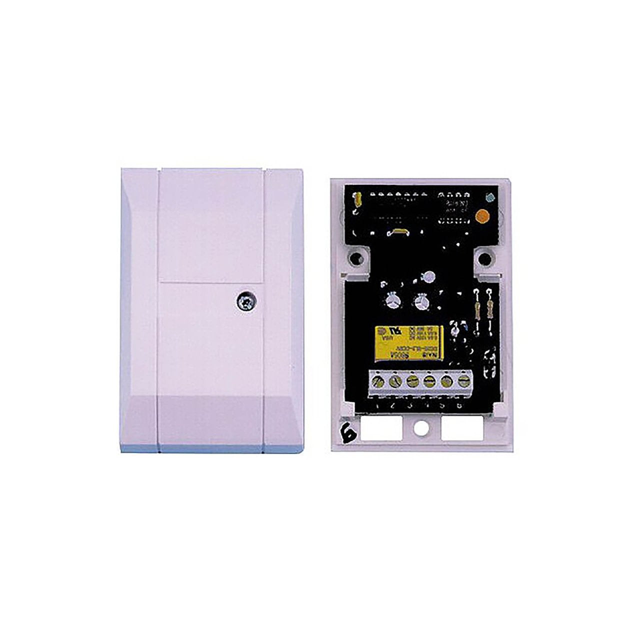 Resideo 4101SN fire alarm sensor with ULC approval, shown mounted on a ceiling with warning labels visible.
